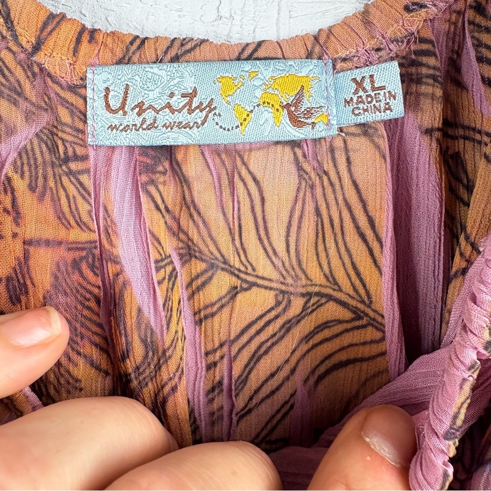 Unity World Wear Purple and Orange Boho Dress Sheer Balloon Sleeves Colorful XL - Picture 4 of 6